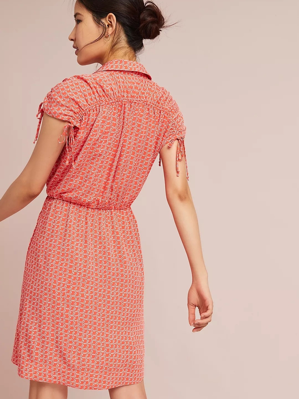 Maeve Anthropologie coral chain print collared shirt dress midi resort vacation - Picture 4 of 8